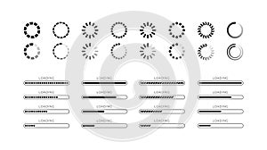 Set loading bar progress icons isolated on white background