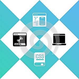 Set Loading data window, Books about programming, Software and Laptop icon. Vector