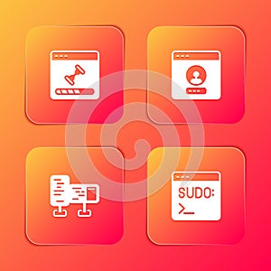 Set Loading data window, Create account screen, Computer monitor and Code terminal icon. Vector