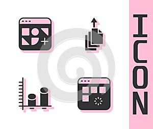 Set Loading data window, Different files, Data analysis and export icon. Vector