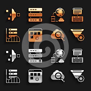 Set Loading data window, Server, Data, Web Hosting, Filter setting, Search cloud computing, Network connection, and icon