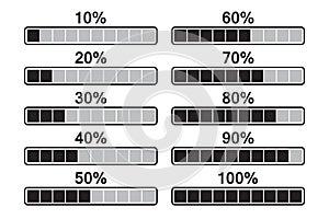 Set of loading progress bar icons. Vector illustration