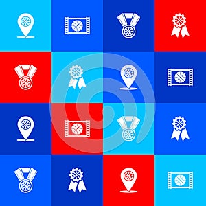 Set Location with basketball ball, Basketball game video, medal and award icon. Vector
