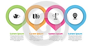 Set Location on the globe, Folded map with location marker, Road traffic sign and house. Business infographic template