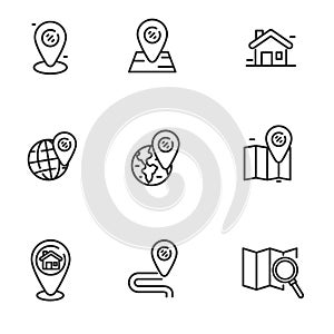 Set of location icons in black thin line design