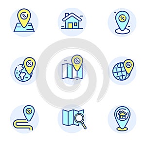 Set of location icons in linear color style