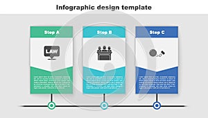 Set Location law, Jurors and Ball chain. Business infographic template. Vector