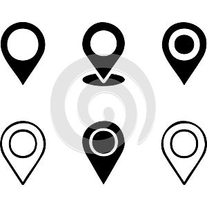Set of location map pin icons for navigation