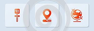 Set Location, Road traffic sign and Earth globe. White square button. Vector