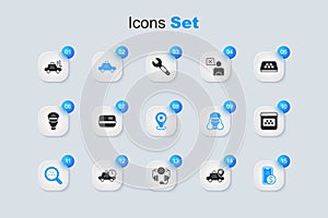 Set Location taxi car, Credit card, Taxi, Search, Mobile banking, mobile app, Broken and with star icon. Vector