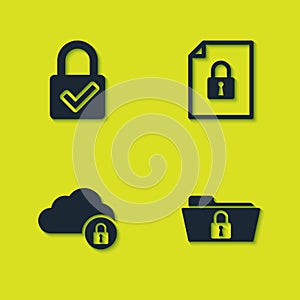 Set Lock and check mark, Folder lock, Cloud computing and Document icon. Vector