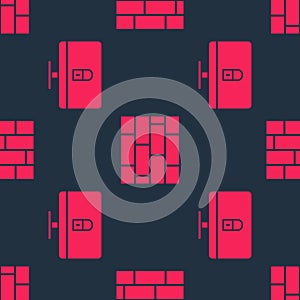 Set Lock on computer monitor and Bricks on seamless pattern. Vector