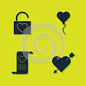 Set Lock and heart, Amour with arrow, Envelope Valentine and Balloon form of icon. Vector