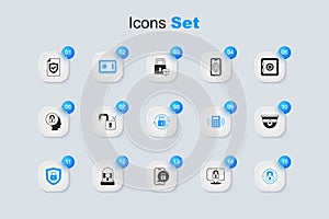 Set Lock, Open padlock, Safe, Shield security with, Security camera, Contract shield and icon. Vector