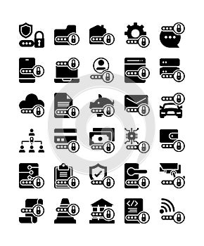 set of lock security protection decoration element solid glyph icon
