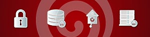 Set Lock, Server security with lock, Retro wall watch and icon. Vector