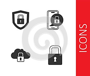 Set Lock, Shield security with lock, Cloud computing and Mobile closed padlock icon. Vector