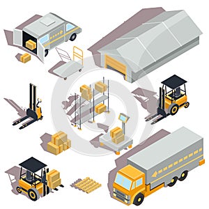 Set of logistic and delivery isometric icons