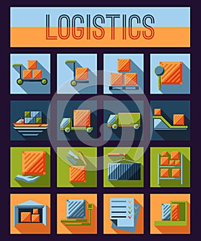 Set of logistics and delivery systems flat icons