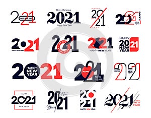 Set of logo 2021 Happy New Year signs. Big collection of 2021 Happy New Year symbols. Greeting card artwork, brochure template.