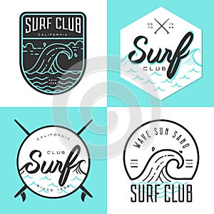 Set of logo, badges, banners, emblem and elements for surf club.