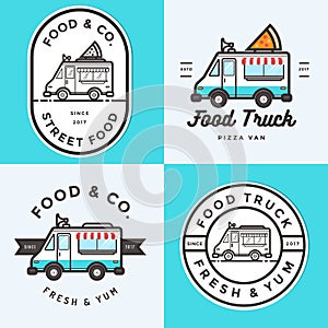 Set of logo, badges, banners, emblem for food truck festival. Fast food delivery.