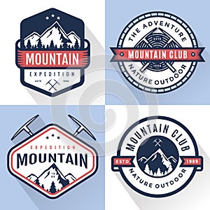 Set of logo, badges, banners, emblem for mountain, hiking, camping, expedition and outdoor adventure. Exploring nature.