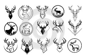 Set of logo elk sketch hand drawn in doodle style Vector illustration
