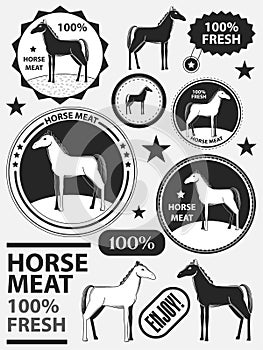 Set of logo horse meat, horseflesh, labels and badges.