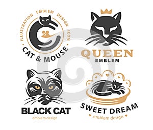 Set logo illustration with cats, emblem design