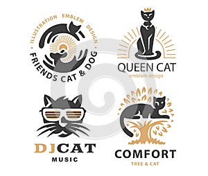 Set logo illustration with cats, emblem design