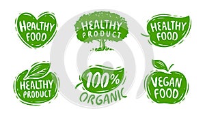 Set of logo, stamp, label for natural product, farm, organic. Food concept vector illustration