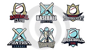 Set of logos, baseball emblems. Colorful collection of baseball emblems. Logo template for sports american tournaments