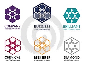 Set of logos based on honeycombs and the flower of life