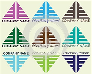 Set of logos in different colors with company name.