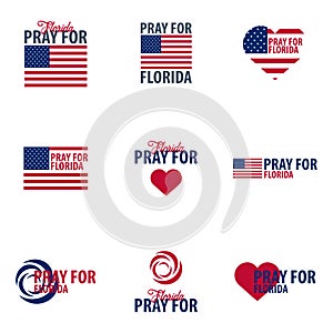 Set of logos or emblems Pray for Florida. Hurricane over Maiami. Vector illustration.