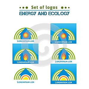 Set of logos about energy and ecology, heating homes. EPS,JPG.