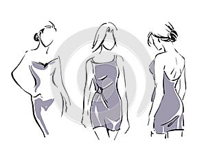 Set of Logos fashion illustration, contour figure of woman, line art, female outline sign