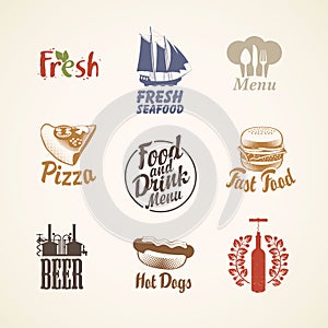 Set of logos on the theme of food and drink