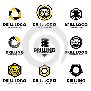 Set of logos for the tool, drill bit, drilling.Vector illustration