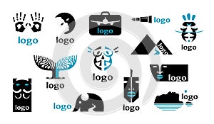 Set of logos for a travel company. Original silhouettes and shapes. Collection of illustrations isolated on a white
