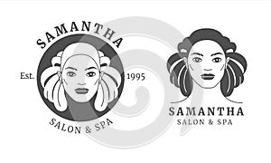 A set of logos with a woman`s face and floral