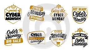 The set of logotypes for Cyber Monday. The lettering quotes