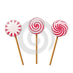 Set of lollipop, round sweets on a stick, isolated on white