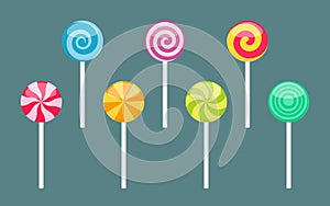 Set of lollipops with spiral and ray patterns