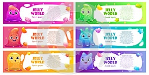 Set of long banners with colorful slime monsters