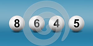 Set of lottery balls with numbers on blue gradient background