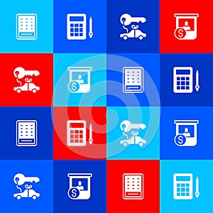 Set Lottery ticket, Bingo card, Car gift and Casino chips exchange icon. Vector