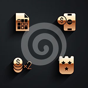 Set Lottery ticket, Football betting money, Casino chip with dollar and icon with long shadow. Vector