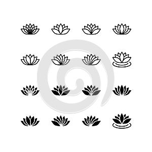 Set of lotus flower icons vector. Can be used web and mobile for yoga meditation logo. Vector floral labels for Wellness industry